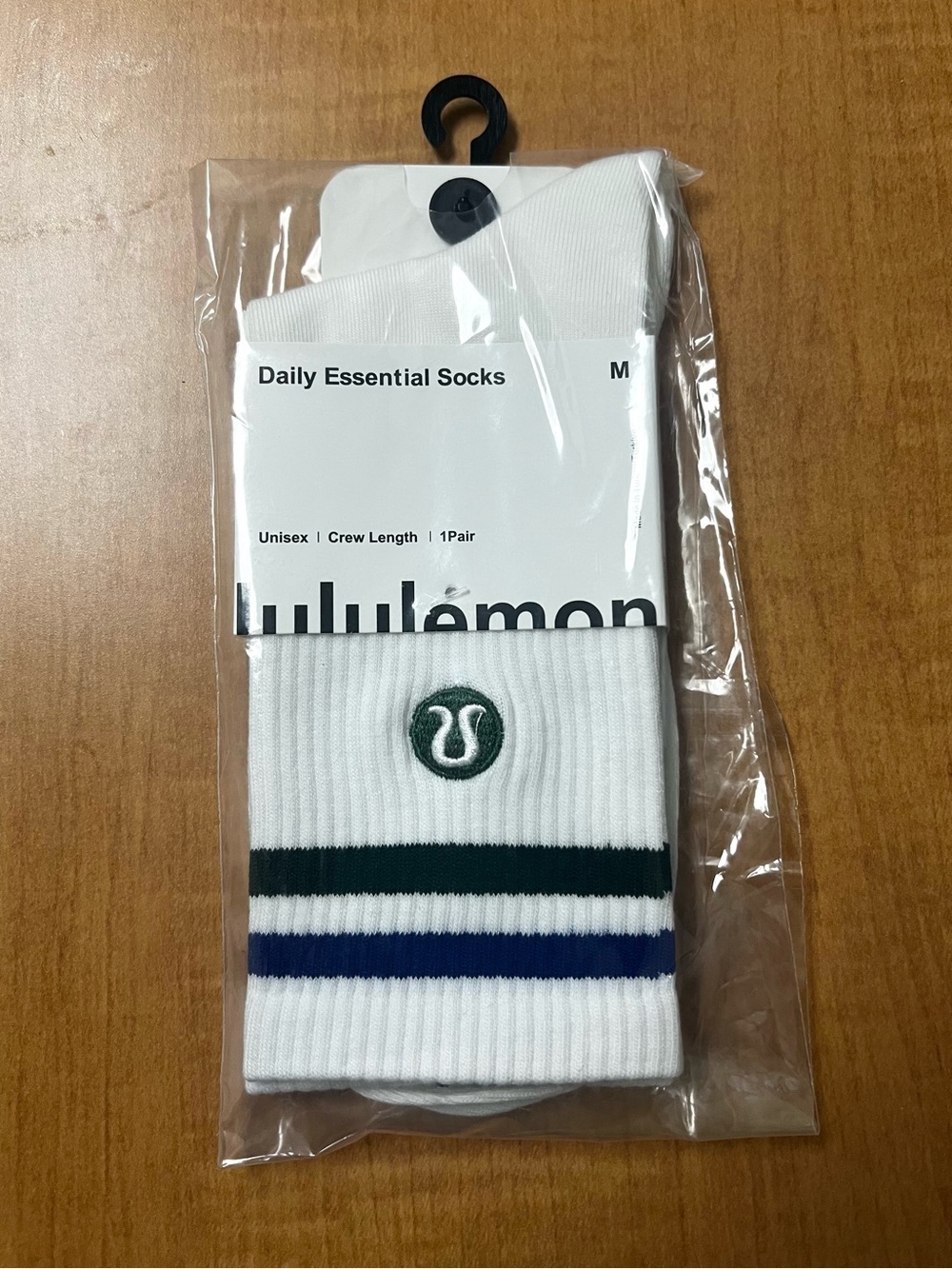 Lululemon Unisex Daily Essential Crew Socks M Blue Green Stripes Casual
